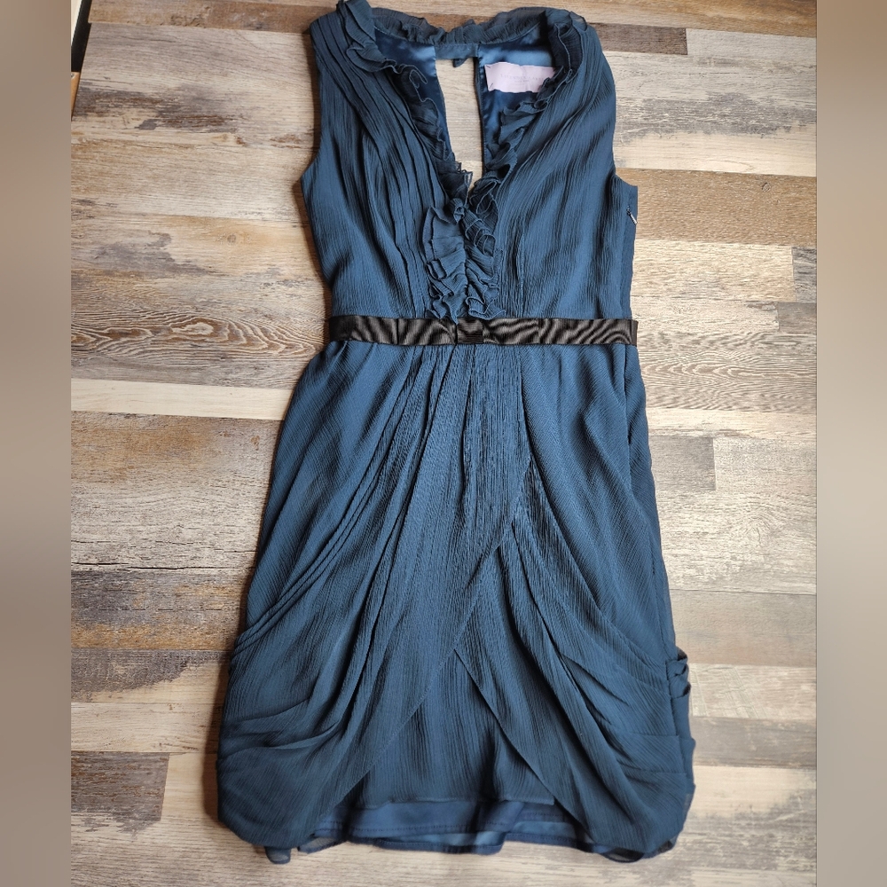 Vera Wang Lavender Label 100% Silk Navy Blue Dress Size 0